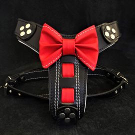 BESTIA DOG GEAR Bowtie Negru, Ham din Piele Pentru Caini, Marime S 40-73xm