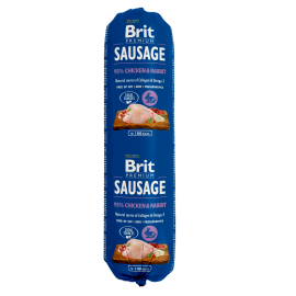 BRIT PREMIUM ,Pui si Iepure, Salam Pentru Caini, (95% carne), 800g