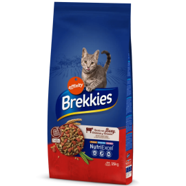 BREKKIES Excel Mix Hrană Uscată pentru Pisici Adulte, cu Vită și Vitel, 15kg