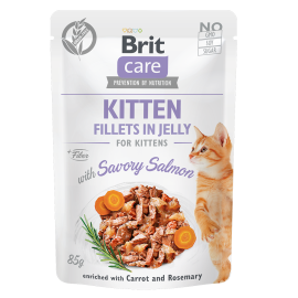 BRIT CARE Kitten Fillet in Jelly, cu Somon, Plic Hrana Umeda, Fara Cereale,  Pisici Junior (file in aspic) 85g
