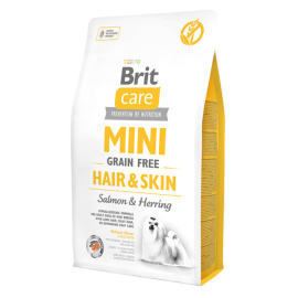 BRIT CARE Mini Grain Free Hair & Skin Adult, Somon si Herring, Hrana Uscata Hipoalergenica, Fara Cereale, Caine, Piele Sanatoasa | Blana Stralucitoare, 2kg