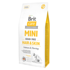 BRIT CARE Mini Grain Free Hair & Skin Adult, Somon si Herring, Hrana Uscata Hipoalergenica, Fara Cereale, Caine, Piele Sanatoasa | Blana Stralucitoare, 7kg