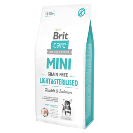 BRIT CARE Mini Grain Free Light & Sterelised Adult, Iepure si Somon, Hrana Uscata Hipoalergenica, Fara Cereale, Caine Supraponderal | Sterilizat | Castrat, 7kg