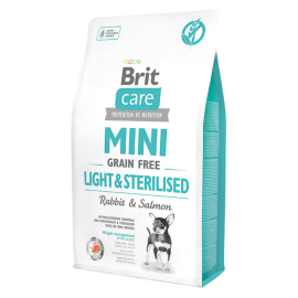 BRIT CARE Mini Grain Free Light & Sterelised Adult, Iepure si Somon, Hrana Uscata Hipoalergenica, Fara Cereale, Caine Supraponderal | Sterilizat | Castrat, 2kg
