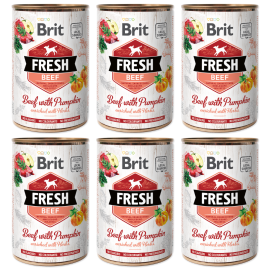 BRIT FRESH Vita si Dovleac, Set Conserve Hrana Umeda Caine (bucati carne in pateu) 6x400g