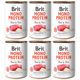 BRIT MONO PROTEIN Vita si Orez, Set Conserve Hrana Umeda Monoproteica Caine, Digestie Sensibila | Alergii, (pateu)  6x400g