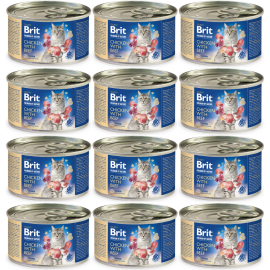 BRIT PREMIUM By Nature Adult, Pui si Vita, Bax Conserve Hrana Umeda Fara Cereale, Pisici (pate cremos), 12x200g