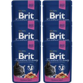 BRIT PREMIUM, Somon si Pastrav, Set Plicuri Hrana Umeda Pisici (bucatele carne in sos) 6x100g