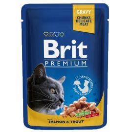 BRIT PREMIUM, Somon si Pastrav, Plic Hrana Umeda Pisici (bucatele carne in sos) 100g