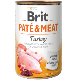 BRIT PATE & MEAT Curcan, Conserva Hrana Umeda Caine (bucati carne in pateu) 400g