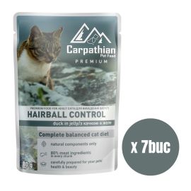 CARPATHIAN Premium Hairball Control, Plic Hrana Umeda Pisici Adulte, cu Rata in aspic, 80g