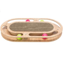 Carton Pentru Zgariat cu cadru din Lemn si 4 Mingi din Plastic Pentru Pisici, 46x25x4cm