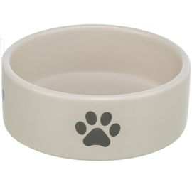 Castron Ceramic Pentru Caini, Gri | Gri Inchis, Print cu Labute, 300ml | 13cm