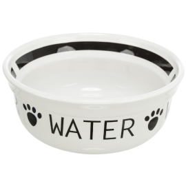 Castron Ceramic Pentru Caini, WATER, Alb / Negru, 2.6L | Diametru 25cm