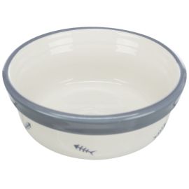Castron Ceramic Pentru Pisici, Alb cu Albastru, 300ml | 12cm