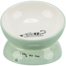 Castron Ceramic Pentru Pisici, Ridicat si cu Forma Ergonomica, Verde Salvie, 150ml | 13cm