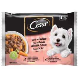 CESAR Selectii Plicuri Hrana Umeda  Pentru Caini, cu Pui si Vita in Sos, 4x100g