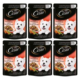 CESAR Set Plicuri Hrana Umeda  Pentru Caini, cu Vita si Legume in Aspic, 6x100g
