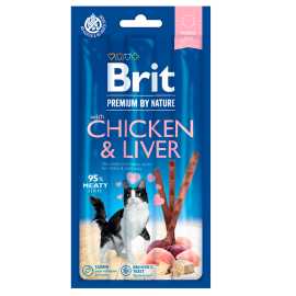 BRIT PREMIUM By Nature Cat Stick, Pui si Ficat, Recompensa  Batoane (95% carne), Fara Cereale, Pisici, 3buc / 100g