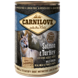 CARNILOVE Grain Free Adult, Somon si Curcan, Conserva Hrana Umeda Caine (pateu, 67% carne, fara cereale), 400g