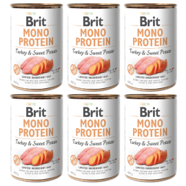 BRIT MONO PROTEIN Curcan si Cartofi Dulci, Set Conserve Hrana Umeda Monoproteica Caine, Digestie Sensibila | Alergii,  (pateu)  6x400g
