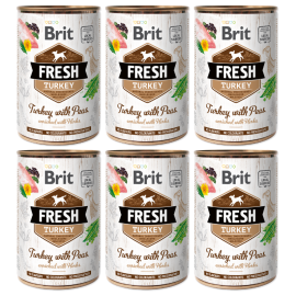BRIT FRESH Curcan si Mazare, set Conserve Hrana Umeda Caine (bucati carne in pateu) 6x400g