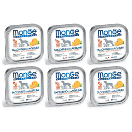 MONGE MONOPROTEIN Grain Free Adult, Curcan si Citrice, Bax Hrana Umeda Monoproteica, Fara Cereale, Caine (pateu) 6x150g