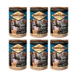 CARNILOVE Grain Free Adult, Somon si Curcan, Set Conserve Hrana Umeda Caine (pateu, 67% carne, fara cereale), 6x400g