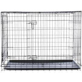 Cusca Metalica Pliabila Neagra Pentru Caini, 2 Usi de Acces, Marime L 109x71x79cm