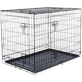 Cusca Metalica Pliabila Neagra Pentru Caini, 2 Usi de Acces, Marime M 78x55x62cm