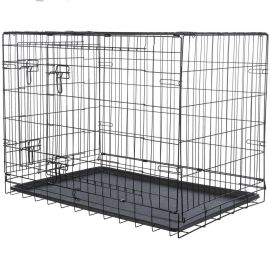 Cusca Metalica Pliabila Neagra Pentru Caini, 2 Usi de Acces, Marime M-L 93x62x69cm