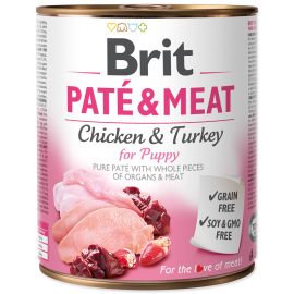 BRIT PATE & MEAT Puppy, Pui si Curcan, Conserva Hrana Umeda Caine Junior (bucati carne in pateu) 800g