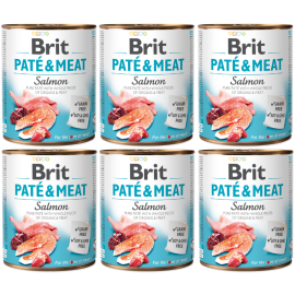 BRIT PATE & MEAT Somon, Bax Conserva Hrana Umeda Caine (bucati carne in pateu) 6x800g