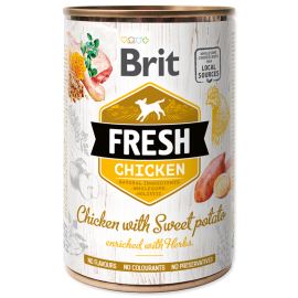 BRIT FRESH Pui si Cartofi Dulci, Conserva Hrana Umeda Caine (bucati carne in pateu) 400g