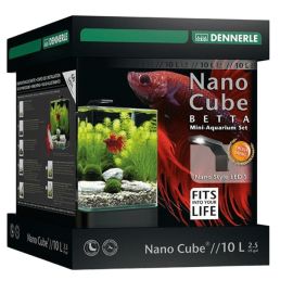 DENNERLE Nano Betta Cube Style LED S, Acvariu Echipat Pentru Pesti, 10 L | 20x20x25cm