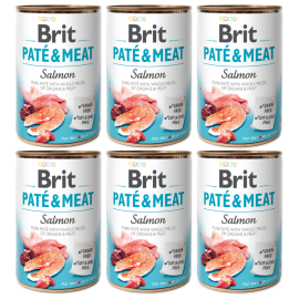 BRIT PATE & MEAT Somon, Bax Conserva Hrana Umeda Caine (bucati carne in pateu) 6x400g