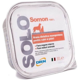 SOLO DRN, cu Somon, Hrana  Umeda Dietetica Monoproteica Pentru Caini si Pisici, 300g