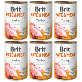 BRIT PATE & MEAT Curcan, Bax Conserva Hrana Umeda Caine (bucati carne in pateu) 6x400g