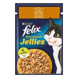 FELIX Sensation Jellies , cu Pui si Morcovi in Aspic, Plic Hrana Umeda Pentru Pisici Adulte, 85g