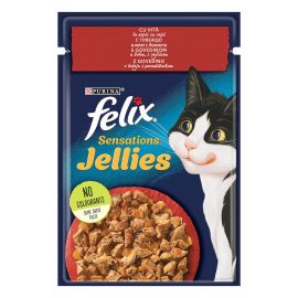 FELIX Sensation Jellies , cu Vita si Rosii in Aspic, Plic Hrana Umeda Pentru Pisici Adulte, 85g