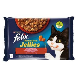 FELIX Sensation Jellies , cu Vita si Rosii |Pui si Morcovi in Aspic, Multipack Plicuri Hrana Umeda Pentru Pisici Adulte, 4x85g