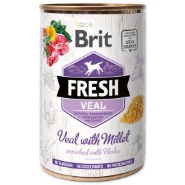 BRIT FRESH Vitel si Mei, Conserva Hrana Umeda Caine (bucati carne in pateu) 400g