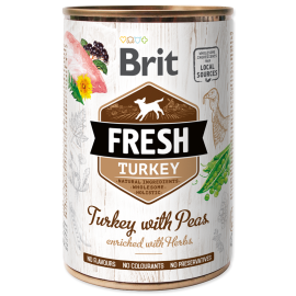 BRIT FRESH Curcan si Mazare, Conserva Hrana Umeda Caine (bucati carne in pateu) 400g