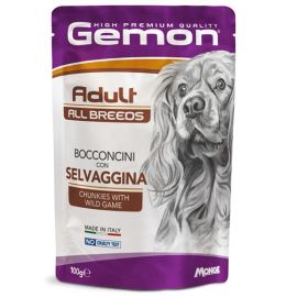 GEMON All Breeds Adult Dog cu Vânat – Plic Hrană Umedă pentru Câini Adulți, (bucăți în aspic), 100g