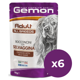 GEMON All Breeds Adult Dog cu Vânat – Plic Hrană Umedă pentru Câini Adulți, (bucăți în aspic), 100g