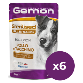 GEMON All Breeds Dog Sterilised cu Pui și Curcan – Hrană Umedă Premium pentru Câini Adulți Sterilizați, Bucăți în Aspic, 100g