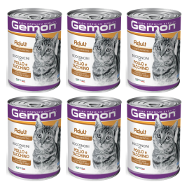 GEMON Cat Adult cu Pui și Curcan – Conserva Hrană Umedă pentru Pisici Adulte (bucatele in sos), 415 g