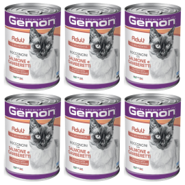 GEMON Cat Adult cu Somon si Creveti – Conserva Hrană Umedă pentru Pisici Adulte (bucatele in sos), 415g