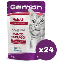 GEMON Cat cu Vita si Vegetale - Set Plicuri Hrana Umeda pentru Pisici Adulte (bucatele in aspic), 12x100g