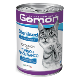 GEMON Cat Sterelised cu Ton si Peste Oceanic – Conserva Hrană Umedă pentru Pisici Sterilizate (bucatele in sos), 415g